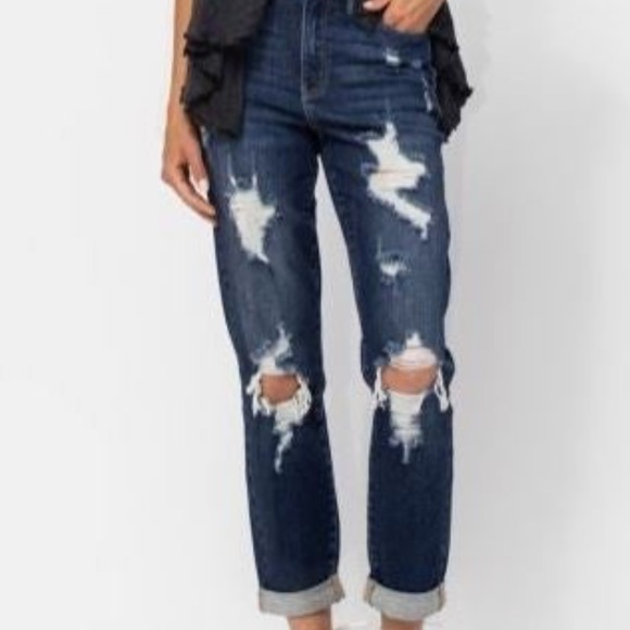 Judy Blue Denim - Brand New with Tags - Judy Blue High Waist Boyfriend Destroy Cuffed Jeans